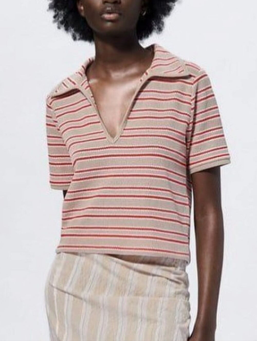 Zara collar polo stripe knit top